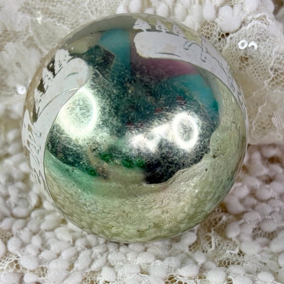 Shiny Brite Christmas Light Green Mercury Glass Stenciled Ornament Vintage Deer - Picture 5 of 6